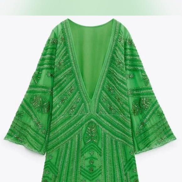Zara Vibrant Green Embroidered Dress - Picture 1 of 3